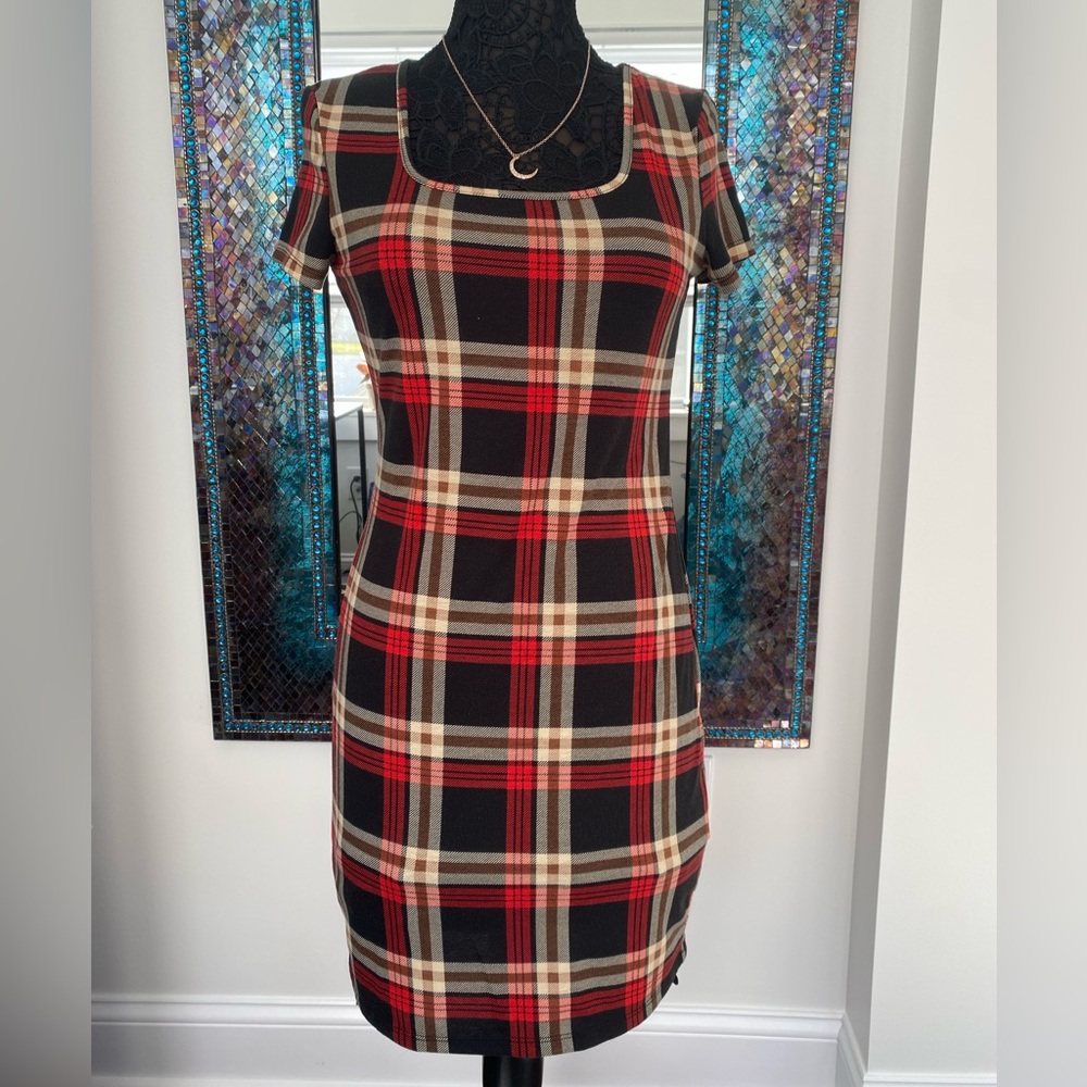 SHEIN Plaid Mini Fitted Dress